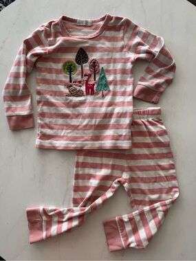 Sense Organics Girls 18-24M Organic Cotton 2-Pc Striped Deer Emb Pajamas